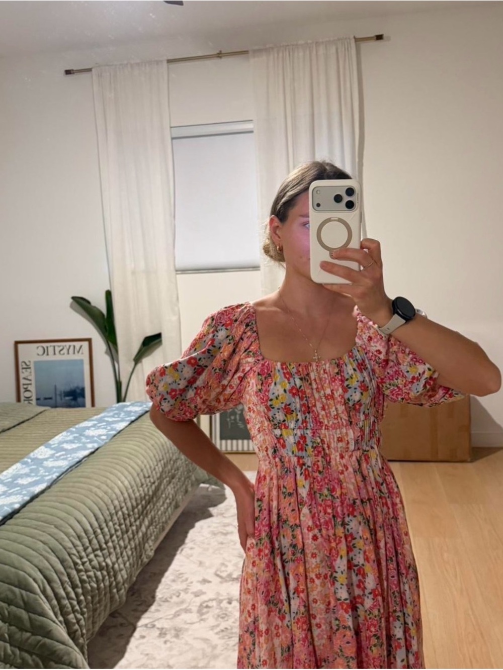 Angie Floral Pink Puff-Sleeve Mini Dress